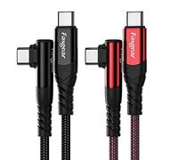 Fasgear USB C to USB C cable, 2 Pack 3m 60W Type C to Type C Right Angle 90 Degree, PD Fast Charging Charger Lead Compatible for Galaxy S22 S21 Mac-Book i-Pad Pro (10ft, Black&Red)