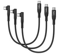 Fasgear USB C to USB C cable, 3 Pack 1ft 60W Type C to Type C Right Angle 90 Degree, PD Fast Charging Charger Lead Compatible for Galaxy S24 S23 S22 Mac-Book i-Pad Pro i-Pad Air (Black)