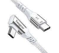 Fasgear USB C to USB C Cable Right Angle 90 Degree 100W 5A PD Fast Charge Type C Cable Compatible with Mac-Book Pro Air i-Pad Pro 2020 Galaxy S24 Huawei P40 ThinkPad Dell XPS HP(White, 3ft)