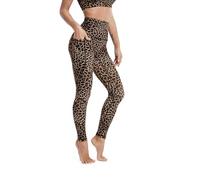 FASH-ICONS Brown Leopard Print Leggings for Women High Waisted Yoga Pants with Two Large Pockets Buttery-Soft Workout Running Tights Large (UK10)