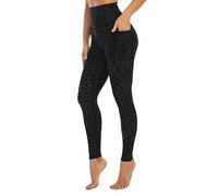 FASH-ICONS Non See Through Dark Grey Leopard Legging for Women, High Waisted Animal Print Yoga Pants with Two Large Pockets, Buttery-Soft Workout Running Tight, Full Length 31" Size L (UK 10)