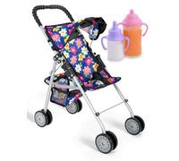 fash n kolor Exquisite Buggy, My First Baby Doll Stroller with Flower Design with Basket in The Bottom- 2 Free Magic Bottles Included