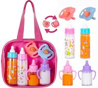 fash n kolor®, My Sweet Baby Disappearing Doll Feeding Set | Baby Care 6 Piece Doll Feeding Set for Toy Stroller | 2 Milk & Juice Bottles with 2 Toy Pacifier for Baby Doll Furniture