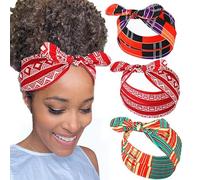 Fashband Boho Bow Headbands Elastic Knot Headwraps Red Flower Print Hair Bands Rabbit Ear Hair Accessories for Women and Girls (Pack of 3)