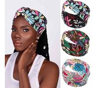 Fashband Boho Headbands Elastic Twist Headband Black Flower Print Hair Bands Criss Cross Head Scarf Workout Yoga Hair Accessories for Women and Girls (Pack of 3)