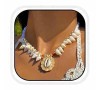 Fashband Boho Starfish Necklace Colorful Beaded Seashell Necklaces Beach Necklace Chains for Women (E)