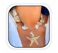 Fashband Boho Starfish Necklace Colorful Beaded Seashell Necklaces Beach Necklace Chains for Women (F)