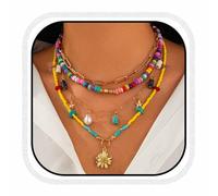 Fashband Boho Starfish Necklace Colorful Beaded Seashell Necklaces Beach Necklace Chains for Women (G)