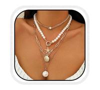 Fashband Boho Starfish Necklace Mult Beaded Seashell Necklaces Beach Necklace Chains for Women