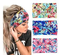 Fashband Boho Wide Headbands Elastic Women Headband Pink Flower Hair Bands Vintage Head Scarf Knot Yoga Hair Accessories for Women and Girls