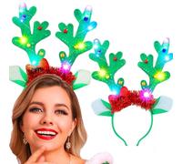 Fashband Christmas Reindeer Antlers Headbands Deer Antler Headband Light up Headpiece Hair Accessories Christmas Halloween Party Cosplay for Women and Girls (Green)