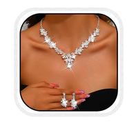 Fashband Crystal Bridal Wedding Jewelry Set Sparkly Earrings Party Prom Costume Earrings Jewelry for Women (Silver)