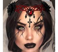 Fashband Gothic Flower Headband Halloween Rhinestone Forehead Chain Hair Clip Party Costume Headpiece for Women