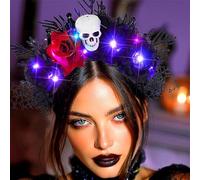 Fashband Halloween Headband Light up Flower Headbands Skull Hair Band Party Costume Day of the Dead Hair Accessories for Women