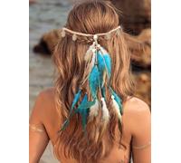Fashband Indian Feather Headband Boho Coins Tassel Hippie Headdress Tribal Beads Festival Headpiece Hair Accessoriess for Women (B, One Size)