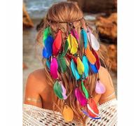 Fashband Indian Feather Headband Boho Rainbow Tassel Hippie Headdress Tribal Headpiece Beads Festival Party Headwear Hair Accessoriess for Women and Girls (A)