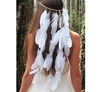 Fashband Indian Feather Headband Boho Tassel Hippie Headdress White Feather Tribal Headwear Indian Festival Party Hair Accessories for Women and Girls