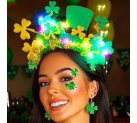 Fashband Light Up St.Patrick's Day Headband LED Green Shamrock Headbands Top Hat Hair Hoop Irish Clover Featival Hair Accessories for Women