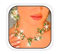 Fashband Rhinestone Jewelry Set Gold Pearl Bridal Wedding Necklace Crystal Earring Sets Party Prom Accessories for Women (Green)