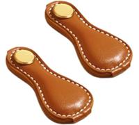 Fasheepfa 2 Pieces Leather Drawer Pulls Zinc Alloy Base Anti Collision Handle for Wardrobe Cabinet Door Kitchen Bedroom Furniture Hardware (Orange, Single Hole)