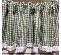 Fasheepfa Red Plaid Farmhouse Curtain with White Lace Trim Cotton Gingham Valance for Kitchen and Café (Green, W 59" x L 20" (1 Panels))