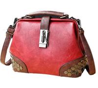 Fasheepfa Vintage Doctor Bag with Rivets Lock Closure Multi Carry Shoulder Crossbody PU Leather Handbag for Women (Red)