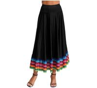 Fasheepfa Women Folklorico Dance Skirts Spanish Folkloric Mexican Flamenco Full Circle Performance Costume (Black 87cm, 4XL)