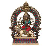 FASHERATI 15" Large Durga Idol Brass Sculpture Mythological Indian Hindu Goddess Durga Shrine Statue-Hindu Maa Durga Temple Offering Idol