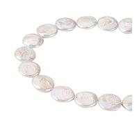 Fashewelry 1 Strand Flat Round Natural Keshi Pearl Beads Cultured Freshwater Pearl Loose Beads Linen Colour 17~19mm for DIY Necklace Bracelet Earrings Jewellery Making About 20pcs/Strand