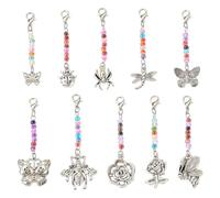 FASHEWELRY 10 Pcs Antique Silver Insect Krychain Clip on Charm with Lobster Claw Clasps Glass Beads Cute Spider Bee Butterfly Dragonfly Charms Insect Bug Charms for Backpack Krychain Accessories