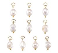 FASHEWELRY 10 Pcs Fresh Water Pearl Charms Polished Rice Natural Cultured Pearl Pendants Golden Brass Loops Dangle Charms for Earring Bracelet Necklace DIY Jewelry Making