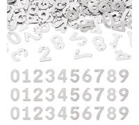FASHEWELRY 100Pcs 201 Stainless Steel Number Charms Bulk Silver Color 0-9 Digital Charm Small Dangle Charms for DIY Bracelets Necklace Earring Keychain Jewelry Making Accessories