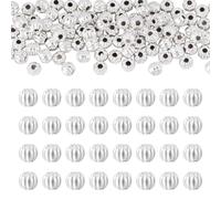FASHEWELRY 100Pcs 3mm Round Brass Beads with 925 Sterling Silver Plated Mini Metal Ball Bead Loose Spacer Pumpkin Silver Beads for Jewelry Making Bracelet Necklace Earring Crafts