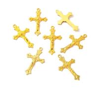 FASHEWELRY 100Pcs Alloy Cross Charms Gold Peace Crucifix Religion Holy Charms Easter Pendants for Crafts DIY Necklace Earring Prayer Rosary Jewelry Making 37x22mm