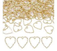 FASHEWELRY 100Pcs Alloy Heart Open Back Bezel Pendants Light Gold Hollow Mold Pendants Pressed Flower Frame Charms for Resin Earrings Necklace Jewelry Making