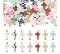 FASHEWELRY 105Pcs Acrylic Imitation Gemstone Cross Charms Plastic Mini Crosses with Golden Iron Head Pins Christian Croc Charms for Easter Keychain Crafts Necklace Earring Bracelets Jewelry Making