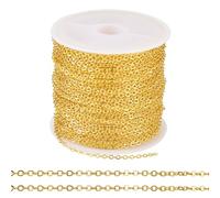 FASHEWELRY 10m/roll Flat Cable Chains Golden Brass Coated Iron Soldered Chains Oval Cross Links for DIY Jewelry Bracelet Necklace Making