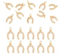 FASHEWELRY 10Pcs Brass Cubic Zirconia Horse Shoe Charms Golden Western Lucky Horseshoe Charms Sparkling Micro Pave CZ Pendants for Bracelet Necklace Jewelry Making