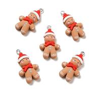 FASHEWELRY 10Pcs Gingerbread Man Resin Charms Sandy Brown Christmas Theme Pendants with Platinum Iron Loops for DIY Earring Necklace Keychain Jewelry Making