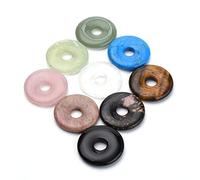 FASHEWELRY 10Pcs Natural Donut Disc Gemstone Pendants Large Hole Healing Chakra Polished Stone Flat Round Bead Charms Random Mixed Styles 30mm for Jewelry Making Hole: 8mm, Stone Leather
