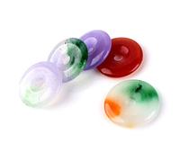 FASHEWELRY 10Pcs Natural Jade Stone Donut Charms Pi Disc Gemstone Pendants 20-25mm Polished Colored Healing Chakra Flat Round Gems Beads Charm for Jewelry Making 3-4.5mm Hole, Suede Stone Leather