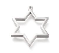 FASHEWELRY 10Pcs Star of David Stainless Steel Open Back Bezel Pendants Hollow Pressed Flower Mold Charms for DIY UV Epoxy Resin Jewelry Making, 32.5x26x3mm