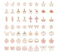 FASHEWELRY 112 Pcs Lovely Pink Enamel Pendants Butterfly Bow Cat Flower Star Heart Small Mini Metal Dangle Charms for DIY Necklace Earring Jewelry Making Valentine's Day