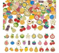 FASHEWELRY 112Pcs Enamel Fruit Charms Assorted Kiwi Durian Strawberry Orange Cherry Lemon Avocado Cute Fruit Dangle Charms Bulk Alloy Fruits Pendants for Crafts DIY Earring Jewelry Making Supplies