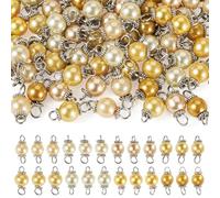 FASHEWELRY 120Pcs Round Glass Pearl Connector Charms 12mm Crystal Pearl Earring Link Charms Colorful Pearlized Double Hole Connector Beads for DIY Necklace Bracelet Jewelry Making, 14mm, Glass, No