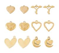 FASHEWELRY 12Pcs 6 Styles Real 18K Gold Plated Heart Charms Bulk Golden 304 Stainless Steel Love Heart Pendants Tiny Dangle Charms for Valentine's Day DIY Earring Necklace Bracelet Jewelry Making