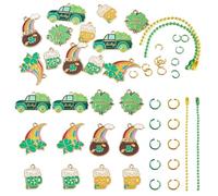 FASHEWELRY 12Pcs Clover St Patrick's Day Keychain Making Kit Beer Rainbow Truck Shamrock Charms Jump Rings Ball Chain for Crafts DIY Jewelry Making Supplies Green