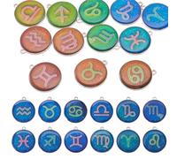 FASHEWELRY 12Pcs Epoxy Resin Temperature Sensing Charms 12 Constellations Zodiac Color Changing Flat Round Mood Necklace Charms for DIY Bracelets Necklace Jewelry Craft Making Supplies 24mm Blue