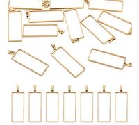 FASHEWELRY 12Pcs Rectangle Open Back Bezel Pendants Geomotric Stainless Steel Bezel Frame Pendant Hollow Pressed Flower Mold Charms with Loop for DIY UV Resin Necklace Keychain Jewelry Making