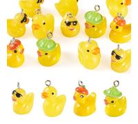 FASHEWELRY 12Pcs Resin Duck Pendants Cute 3D Yellow Duck Pendants Cartoon Pet Animal Dangle Charms Miniature with Loop for DIY Necklace Bracelet Making Keychain Decoration
